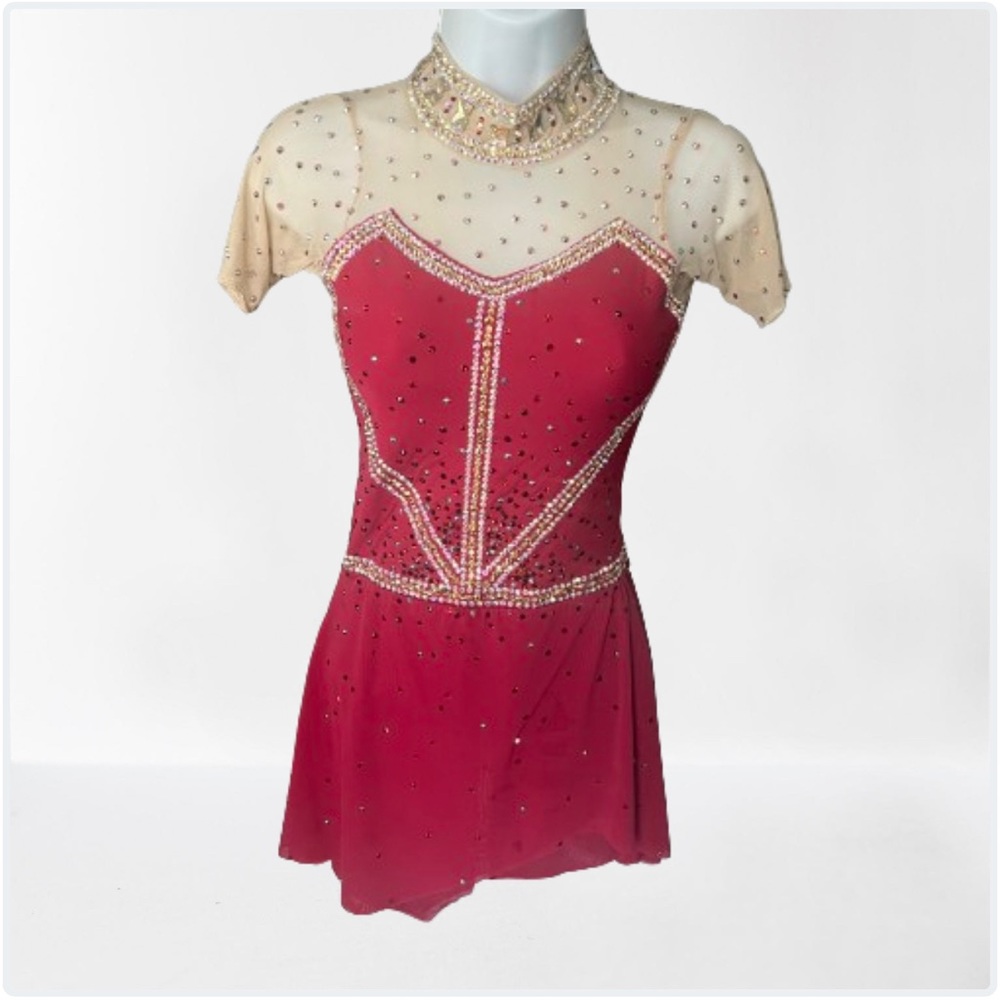 Custom Girls Red Figure Skating Dress Swarovski Crystals
